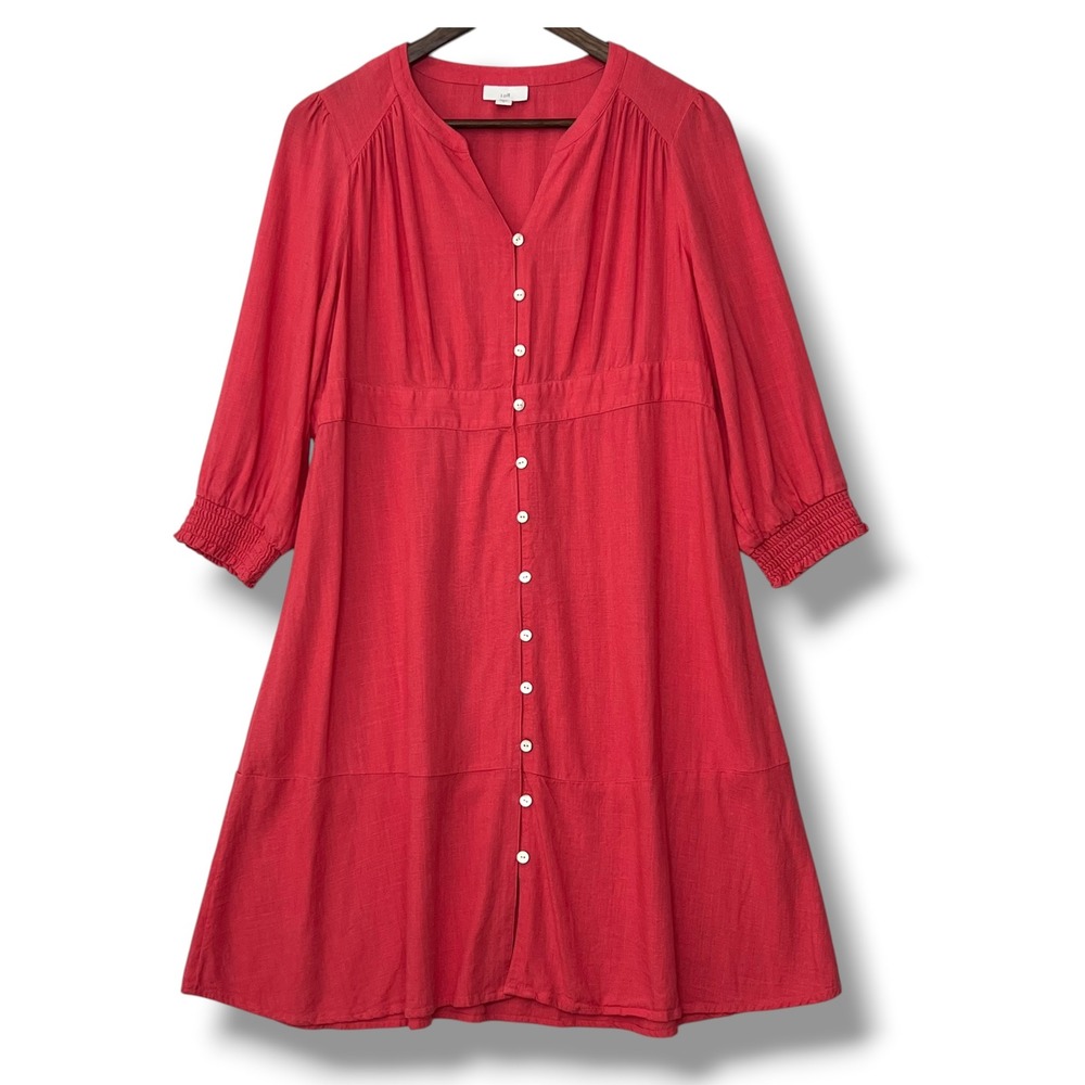 J. Jill Button Front Dress S Pink Linen Blend Relaxed Lightweight Boho Breezy